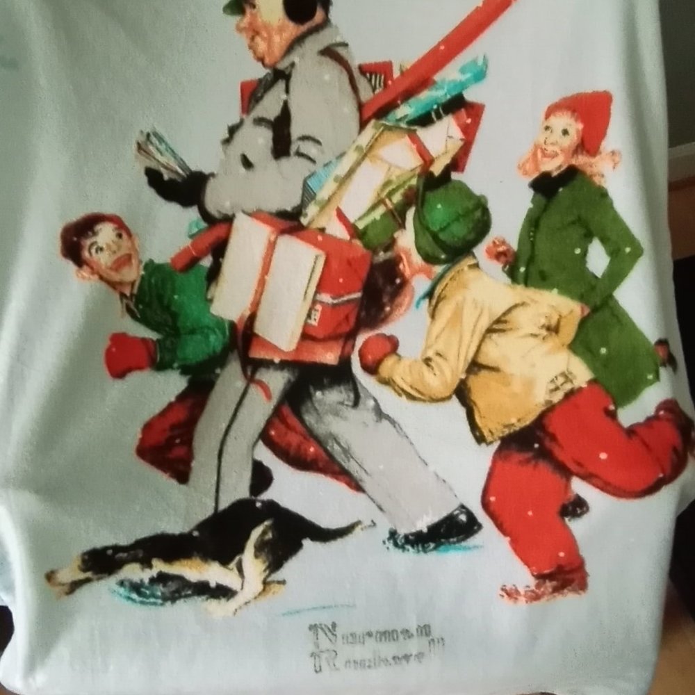 Norman Rockwell Polyester Fleece Throw Mailman with children Winter Scene